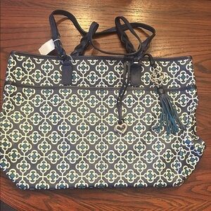 Brighton Navy and Cream Patterned Tote